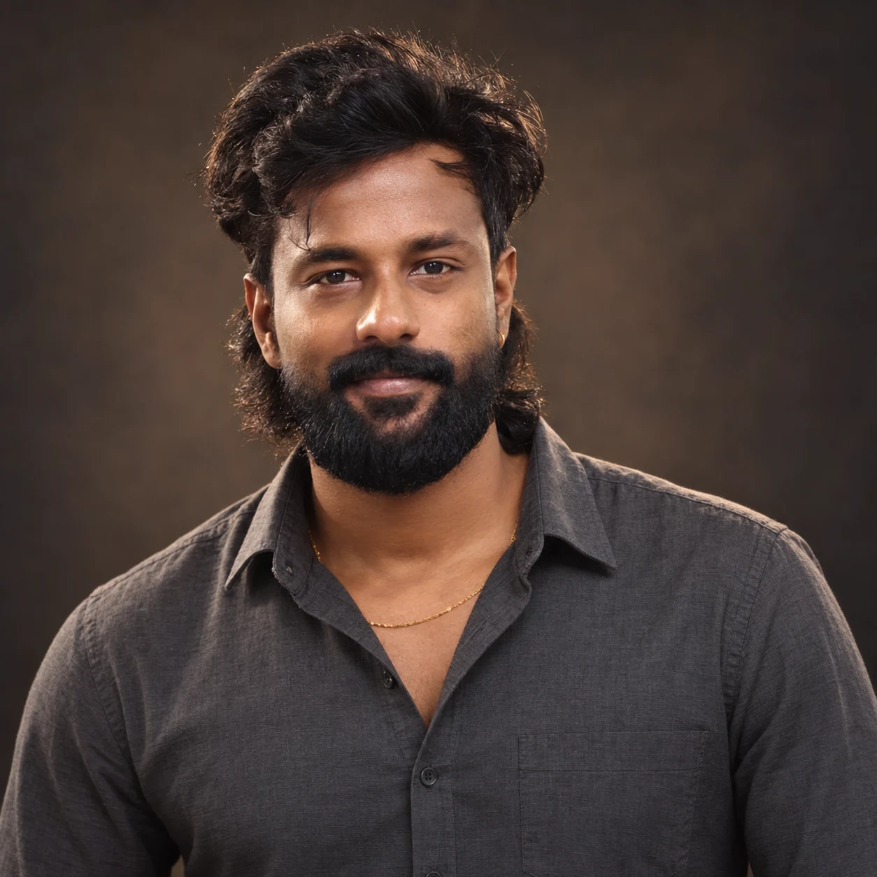 Edited portrait of Muthurajan S in a charcoal shirt