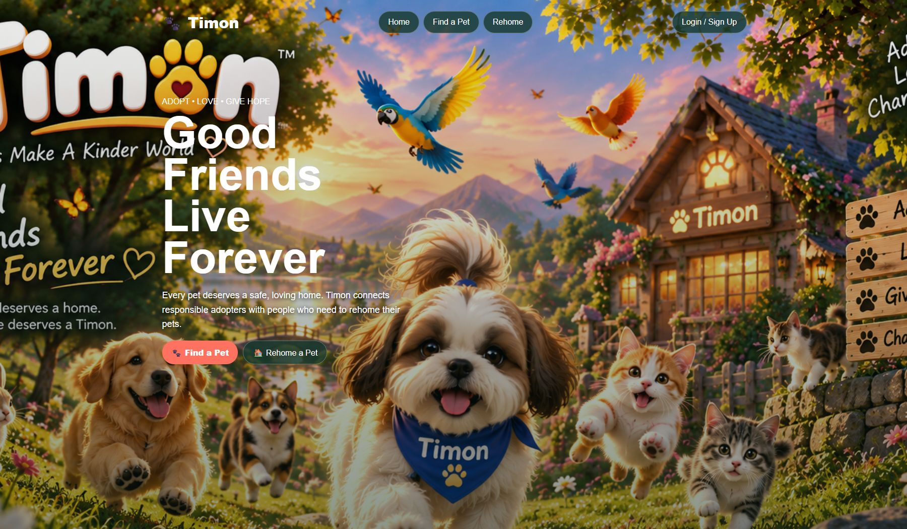 Timon desktop pet adoption interface prototype